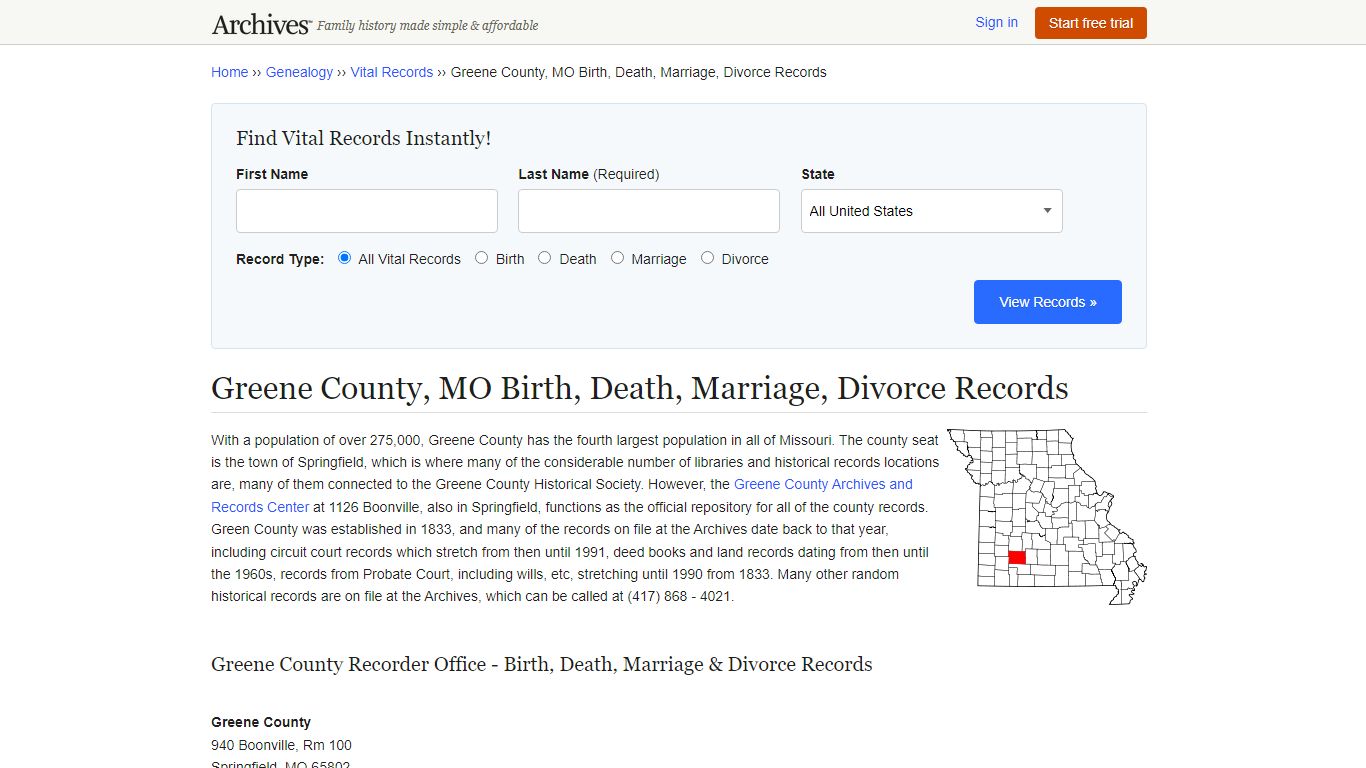Greene County, MO Birth, Death, Marriage, Divorce Records - Archives.com